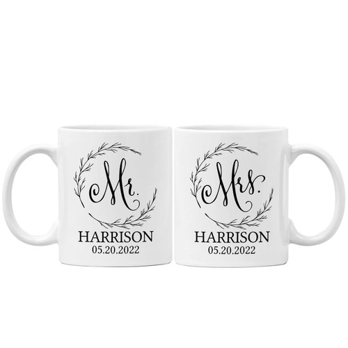 Yanria Personalized Mr and Mrs Mugs Set Of 2 Customized With Name Gifts For Couple, Mr & Mrs Mugs Set Gifts For Wedding/Valentine, Engagement Bridal Shower Gifts, Couple Mug Ceramic 11oz 15oz
