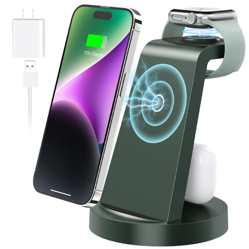 3 in 1 Charging Station for Apple - Wireless Charger for iPhone 15 14 13 12 11 Pro X Max XS XR &8 Plus - Fast Wireless Charging Dock Stand for Apple Watch Series 8 7 6 SE 5 4 3 2 & Airpods