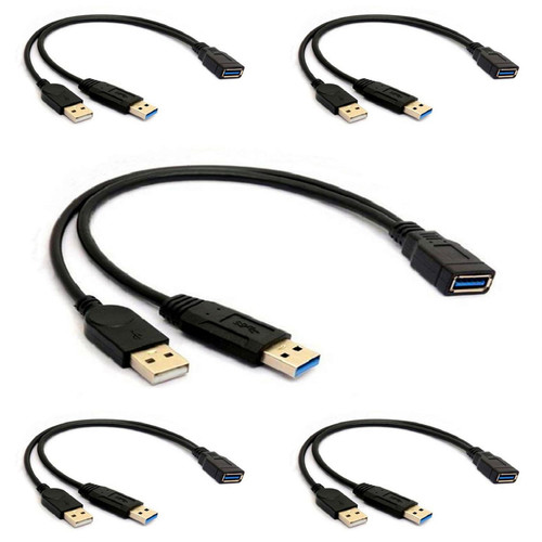 5 Pack of ALINNA Black USB 3.0 Female to Dual USB Male Extra Power Data Y Extension Cable Splitter Adapter for 2.5" Mobile Hard Disk