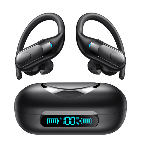AHEYE Wireless Earbuds Bluetooth 5.3 Headphones 130H Playtime Wireless Charging Hi-Fi Stereo Over Ear Buds IPX7 Waterproof Earphones LED Power Display Earbuds with Earhooks for Sports Running