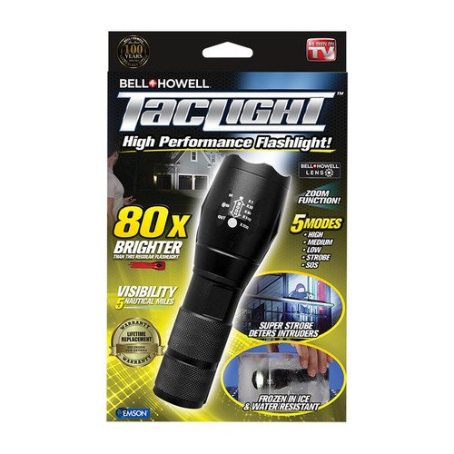 Bell + Howell 1308 Taclight High-Powered Tactical Flashlight with 5 Modes & Zoom Function (80x Brighter), Heavy Duty Shockproof & Waterproof Security Torch for Camping Outdoor Emergency As Seen On TV