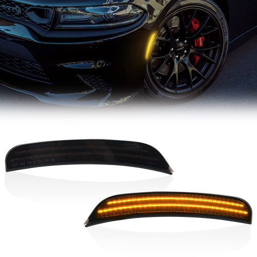Bestview Front Bumper LED Side Marker light Amber For Dodge Charger 2015-2021, Smoke Lens Led Side Marker Lights Front & Rear Sit Car Led Side Marker Lamp Kit - pack of 2