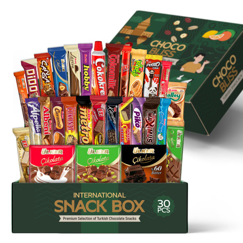 Eastanbul International Snack Box, 30 Full-Size Chocolate Assortment Bars, Top Turkish Exotic Snacks, Assorted Candy Variety Pack of Foreign Snacks, Exotic Candy Box of Assorted Chocolate, Variety Box