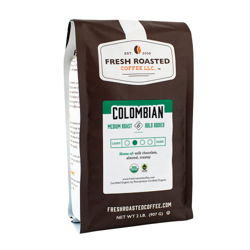Fresh Roasted Coffee, Fair Trade 100% Organic Colombian, 2 lb (32 oz), Medium Roast, Kosher, Ground Fresh Roasted Coffee, Fair Trade 100% Organic Colombian, 2 lb (32 oz), Medium Roast, Kosher, Ground