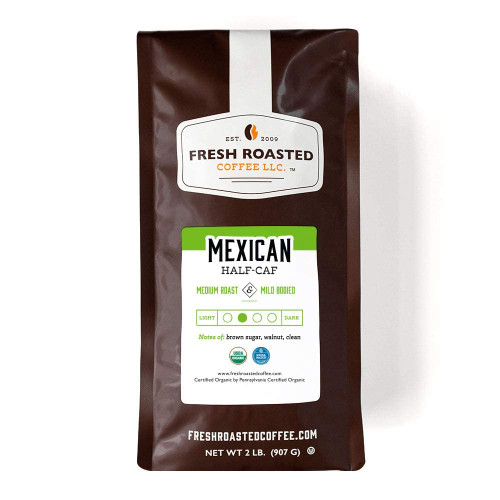 Fresh Roasted Coffee, Organic Mexican Swiss Water Half-Caf, 2 lb (32 oz), Kosher, Medium Roast, Ground Fresh Roasted Coffee, Organic Mexican Swiss Water Half-Caf, 2 lb (32 oz), Kosher, Medium Roast, Ground