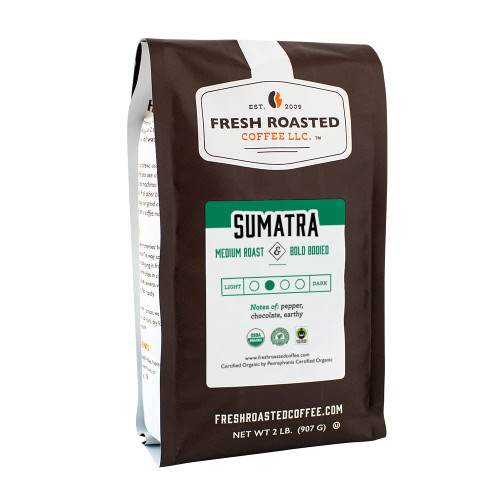 Fresh Roasted Coffee,100% Organic Sumatra | 2 lb (32 oz) | Single Origin | Medium Roast | RFA Kosher | Ground