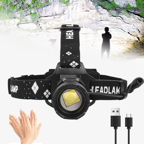 GRABOYY LED Rechargeable Headlamp, 100000 Lumens Super Bright Hunting Headlamps with Motion Sensor 5 Modes Zoomable Function Waterproof Headlight, Suitable for Outdoor Camping, Running GRABOYY LED Rechargeable Headlamp, 100000 Lumens Super Bright Hunting Headlamps with Motion Sensor 5 Modes Zoomable Function Waterproof Headlight, Suitable for Outdoor Camping, Running