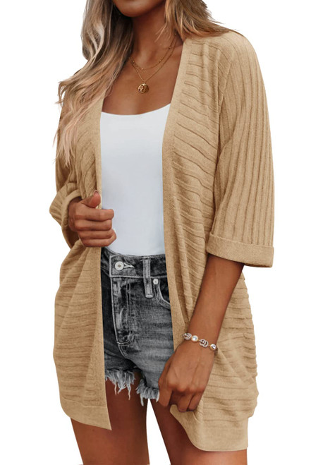 HOTOUCH Short Sleeve Cardigan for Women Casual Lightweight Open Front Kimono Trendy Cardigan Sweater Brown HOTOUCH Short Sleeve Cardigan for Women Casual Lightweight Open Front Kimono Trendy Cardigan Sweater Brown