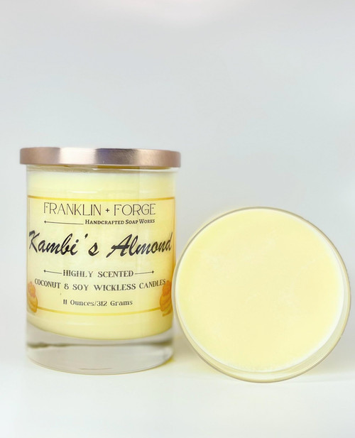 Kambi's Almond Wickless/Flameless Highly Scented Candle 11 oz Franklin & Forge