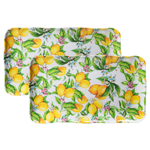LEHAHA Melamine Lemon Large Rectangular Serving Tray/Platters Set of 2, 17.5" x 10", 2-Piece Melamine Platters Serving Set,Dishwasher Safe