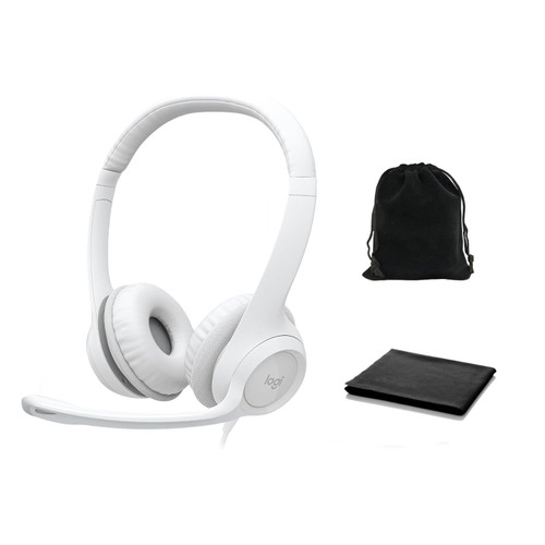 Logitech Headset H390 Wired Headset with Mic for PC/Laptop, Stereo Headphones with Noise Cancelling Microphone, USB, in-Line Controls, Works with Chromebook, PC Headset, W/Cloth and Pouch (White) Logitech Headset H390 Wired Headset with Mic for PC/Laptop, Stereo Headphones with Noise Cancelling Microphone, USB, in-Line Controls, Works with Chromebook, PC Headset, W/Cloth and Pouch (White)