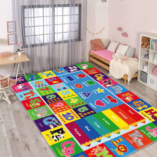 LTKOUGFAM Kids Play Rug for Playroom, Kids Play Mat ABC Educational Area Rug, Toddler Baby Playroom Mat, Alphabet Animal Soft Non-Slip Kids Rug Carpet for Boy Girl Bedroom (59X39.4 INCH Style 3)