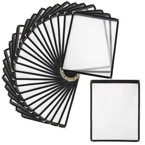 LuckyHigh 30 Pack Menu Covers 8.5 x 11" Single Page 2 View Transparent Restaurant Menu Covers Menu Holder for Bar Cafe Restaurant Book Black Folder (30)