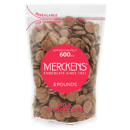Merckens Chocolate Fountain Chocolate Melts, Melting Chocolate For Cake Pops, Melting Wafers, Candy Melts Chocolate Chips For Baking Milk Chocolate 3 Pound Resealable Bag