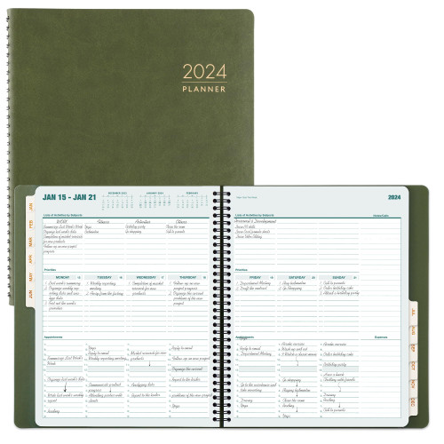 Nekmit Planner 2024, 3-Tier Structure 12 Month Planner, 8.5"x11", JAN 2024 - DEC 2024 Daily, Weekly, Monthly Planner, Appointment Budget Book, Green