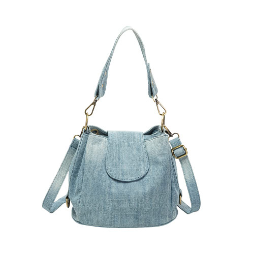 NIGEDU Casual Denim Bucket Shoulder Handbag Women Crossbody Bags Large Capacity Female Tote Vintage Canvas Purse Bag (Light Blue)