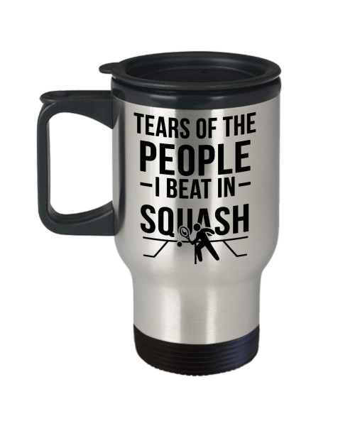 ODDITEES Funny Squash Travel Mug Tears Of The People I Beat In Squash 14oz Stainless Steel