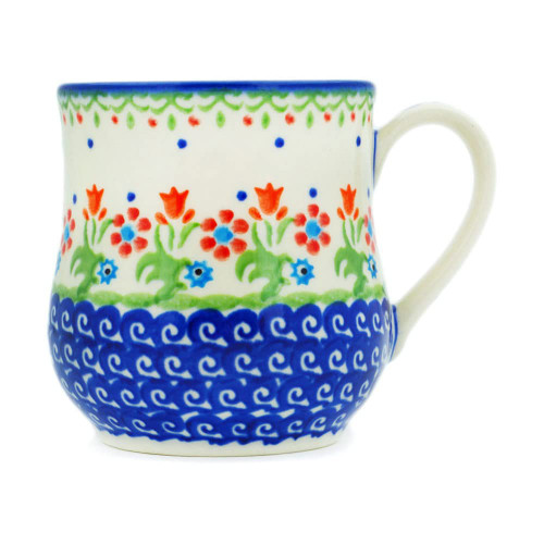 Polish Pottery 12 oz Mug (Spring Flowers Theme) + Certificate of Authenticity