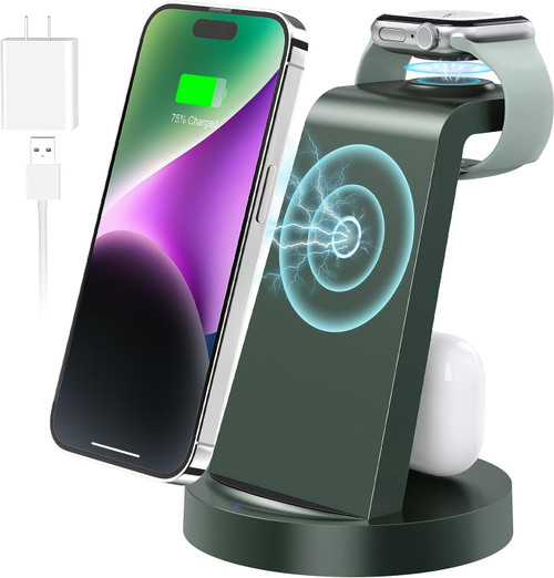 REDKJY 3 in 1 Charging Station for Apple - Wireless Charger for iPhone 14 13 12 11 Pro X Max XS XR &8 Plus - Fast Wireless Charging Dock Stand for Apple Watch Series 7 6 SE 5 4 3 2 & Airpods