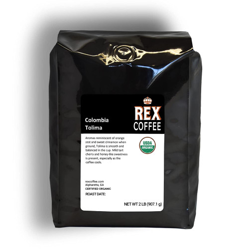 Rex Organic Coffee Medium Roast Whole Bean, Single Origin, Colombia Tolima, 32 Ounces (2 lbs) Rex Organic Coffee Medium Roast Whole Bean, Single Origin, Colombia Tolima, 32 Ounces (2 lbs)