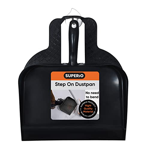Superio Heavy Duty Plastic Step-on Dustpan with Comfort Grip Handle Black, Durable, Lightweight Multi Surface Dust Pan Easy Broom Sweeping, 10-inch Wide, 3-Pack