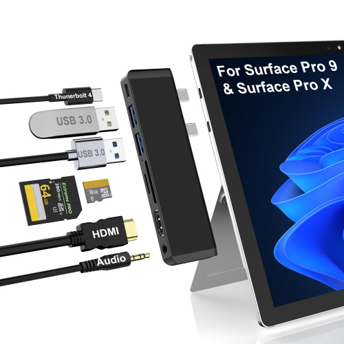 Surface Pro 9 Hub Docking Station with 4K HDMI, USB-C Thunderbolt 4(8K@30Hz Video+40G Data+100W PD), 2 USB 3.0, SD/TF Card Slot, 3.5mm Audio, Triple Display for Microsoft Surface Pro 9/Pro X