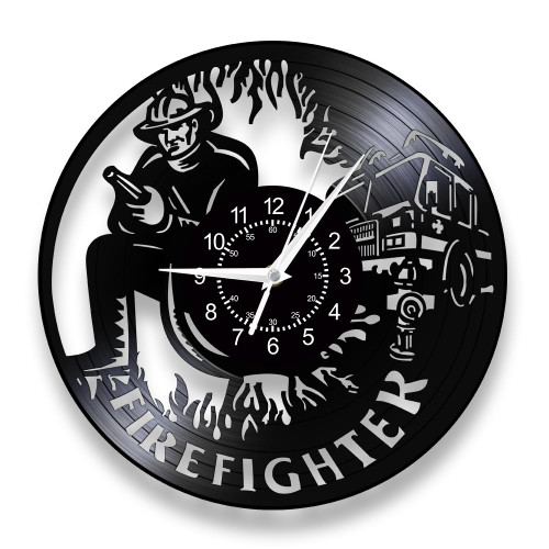 TIMEGLOW Firefighter Rescue Wall Clock, 12 Inch Fire Department Wall Clock Battery Operated, Silent Quartz Non Ticking Modern Decorative Vinyl Record Wall Clock for Firefighter Retirement Gift