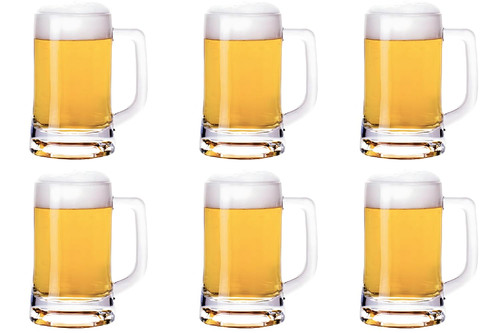 TUSAPAM Classic Glass Beer Mugs Set - Beer Mugs with Handles, Clear and Durable, Dishwasher and Freezer Safe, 12 Ounce Beer Glasses, Set of 6