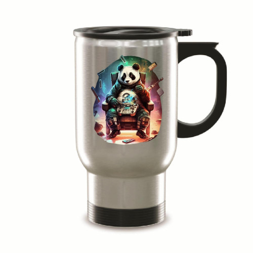 Unique Gift Idea For Videogame Loving Gamer Panda Bear Sitting On Couch 14oz Steinless Steel Travel Mug