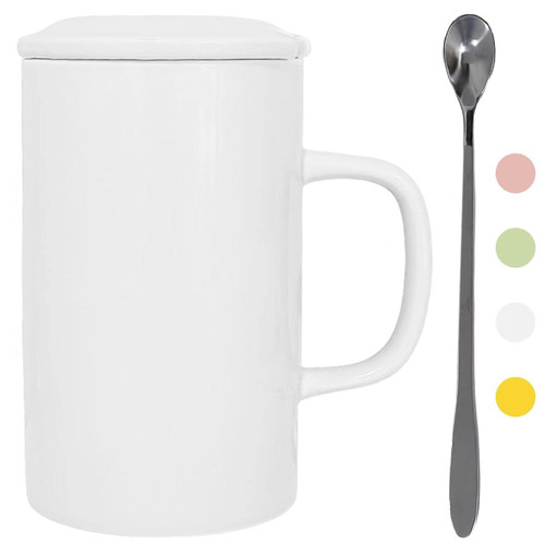 WEOPYCJ 33oz Large Coffee Mug Ceramic Tea Cup,Ceramic Porcelain Extra Big Coffee Mug,Modern Mug with Handle lid spoon for Office and Home (white)
