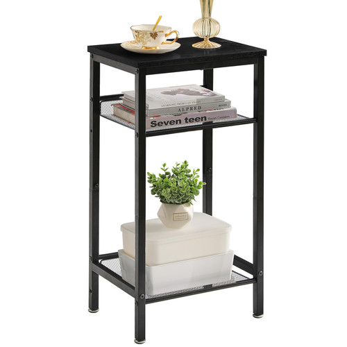 YMYNY Side Table, Tall End Table with Adjustable Storage Shelf, 2 Tiers Telephone Table for Hallway Office Bedroom Living Room, Nightstand, Record Player Stand, Black, 28.7" H, UHST005B