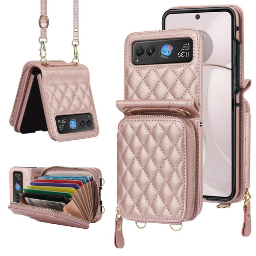 YQODSZ Wallet Case for Motorola Moto Razr 2023 [Not fit Razr Plus 2023], [RFID Blocking] Moto Razr 2023 Phone Case with Crossbody Strap Women Girls Leather Motorola Razr 2023 Wallet Case Rosegold