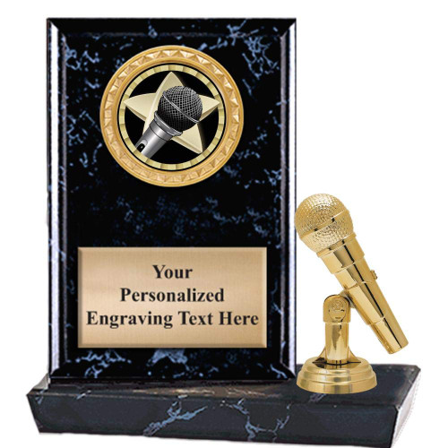 Crown Awards 6"X6" Microphone Plaque Award, Microphone Soloist Trophy with Custom Engraving