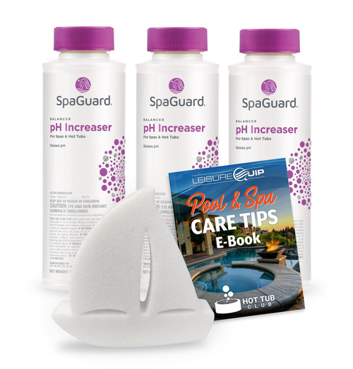 SpaGuard pH Increaser 3 Pack Spa Balancing Chemical Bundle with ScumBoat and Digital Hot Tub Care Ebook