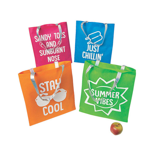 Fun Express - Summer Sayings Tote Bags - Apparel Accessories - Totes - Novelty Totes - 12 Pieces