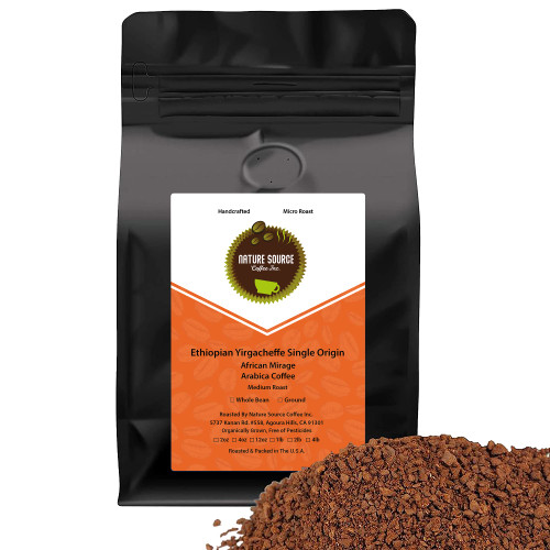 Ethiopian Yirgacheffe - African Mirage Single Origin Arabia Coffee, Ground, 2lbs 1-Pack
