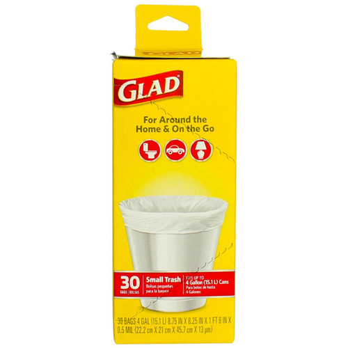 Glad Flat Top Small Garbage Bag, 30 Count per Pack - 6 per case.