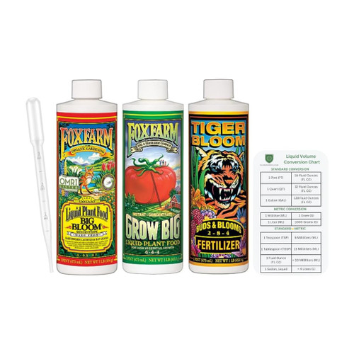 FoxFarm Liquid Nutrient Trio Soil Formula: Big Bloom, Grow Big, Tiger Bloom (Pack of 3-16 oz Bottles) + Platinum Horticulture Chart