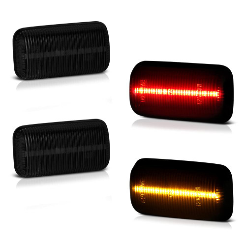 [4-Pieces] For 2015-2022 Chevy Silverado GMC Sierra 3500HD Dually Pickup Smoked Lens Red + Amber LED Strip Rear Fender Light Side Marker Lamp Replacement, Driver & Passenger Side