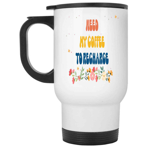 Rechargeable Coffee Beans Battery Gift, a Fantastic Idea for Caffeine Addicts - 14 Oz White Stainless Steel Travel Mug
