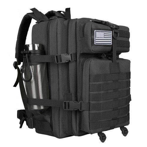 CtopxCone 45L Military Tactical Backpack For Men Highland Assault Army Pack 3 Day Molle Bug Out Bag With Water Cup Pouch Large Camping Hiking Black Rucksack Work Daypack