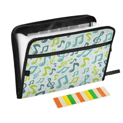 CUPADA Music with Notes Expanding File Folder with Labels, 13 Pockets Accordion File Organizer File Folder Zipper Closure Portable A4 Letter Size Document Organizer Bag
