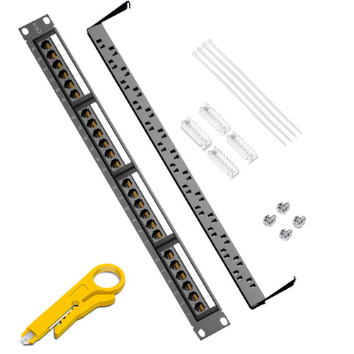 FXJWQQ RJ45 Ethernet Network Patch Panel?1U 24 Port Network Patch Panel?Compatible with Cat5e, Cat6 Cabling