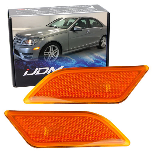 iJDMTOY OEM-Spec Amber Lens Front Bumper Side Marker Lamp Housings Compatible with 2012-2014 Mercedes W204 LCI C250 C300 C350 C-Class
