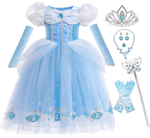 iTVTi Cinderella Princess Dress Girls Halloween Party Cosplay Costume Toddler Puffy Sleeve Blue Fancy Outfit, 6-7Y (Tag 140) iTVTi Cinderella Princess Dress Girls Halloween Party Cosplay Costume Toddler Puffy Sleeve Blue Fancy Outfit, 6-7Y (Tag 140)