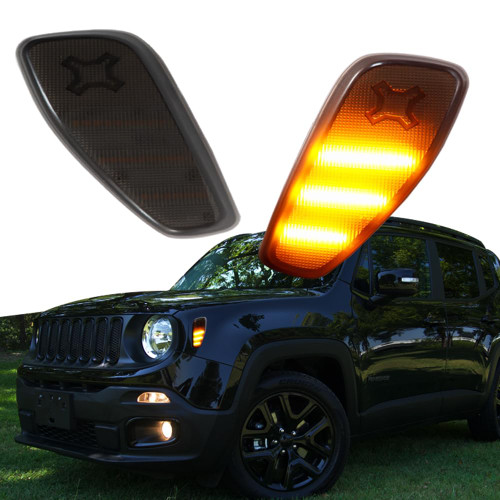 Tonsya Full Amber Led Lamps Smoked Lens kit Compatible With 2015 2016 2017 2018 2019 2020 2021 Jeep Renegade Replace OEM Front Bumper Side Marker Lights 2 Pcs