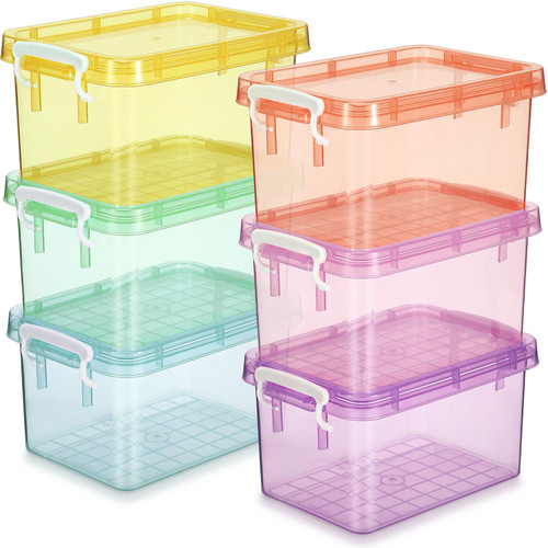 Wenqik 6 Pack Colorful Plastic Storage Bins with Lids 4 Quart Small Storage Latch Box Stackable and Nestable Clear Storage Organizer Bins with Latching Handle and Buckle for Organizing(Colorful)