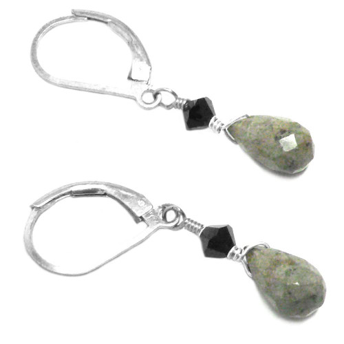 Aqua Jasper 10x6mm Briolette Sterling Silver Lever Back Earrings Crystal