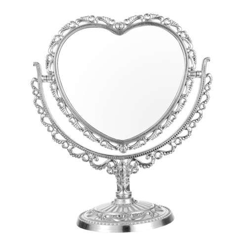 FRCOLOR 3pcs Double Side Mirror Vanity Mirror White Vanity Travel Makeup Mirror Heart Mirror Dresser with Mirror for Bedroom Makeup Mirror Heart Shape Two Faced Plastic Vintage Miss Frame