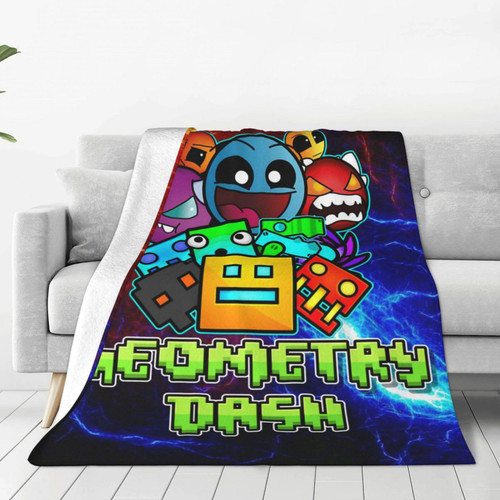 Geometry Game Dash Throw Blanket Couch Bed Sofa Soft Lightweight Warm Cozy Flannel Fleece Bed Blanket for Kids Adults Gift Multiple 50"X40"